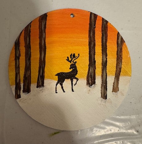 ornament - sunset deer in trees