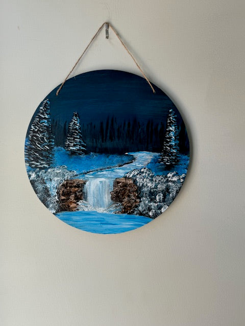 12 inch round waterfall winter scene