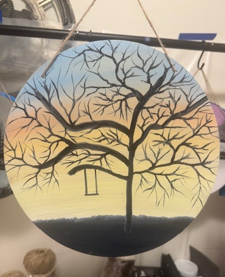 12 inch round - sunset tree with swing