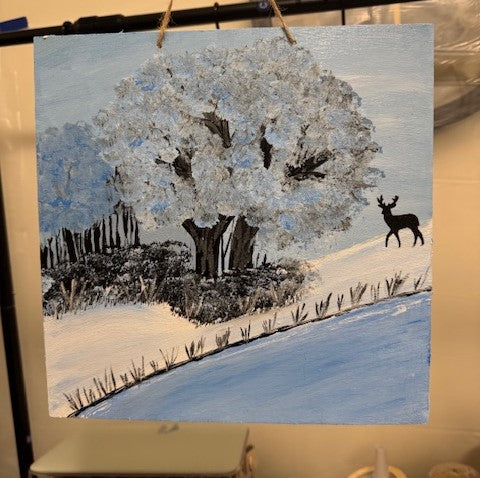 12 inch square - Winter deer scene